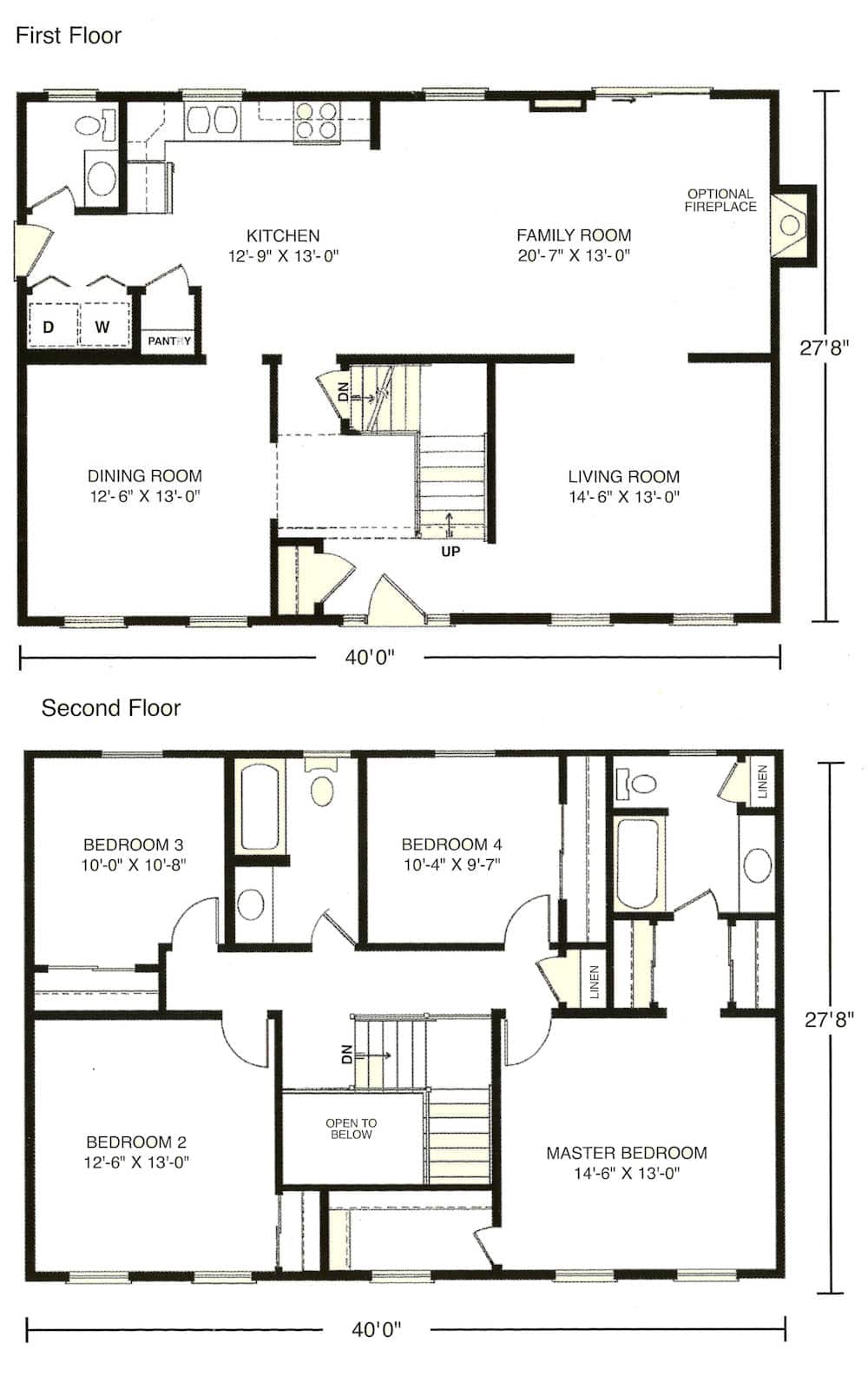 The Cortland Two Story Colonial Floor Plan