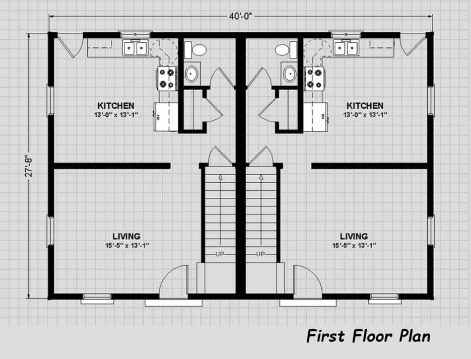 The Lynn Duplex Multi Family House 1st Floor Plan